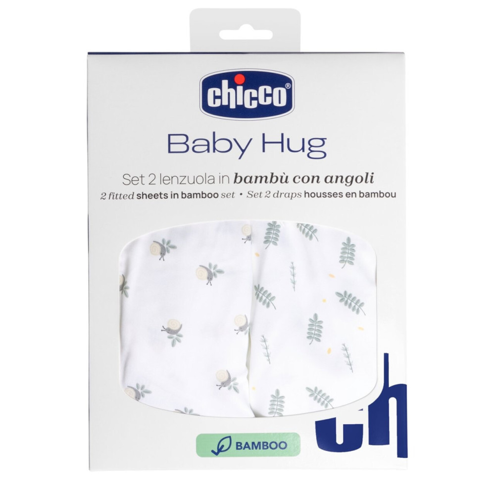 Chicco Простирадла на резинці Baby Hug Bamboo 39 × 77 см - 2 шт. з бамбукової віскози • Greenery