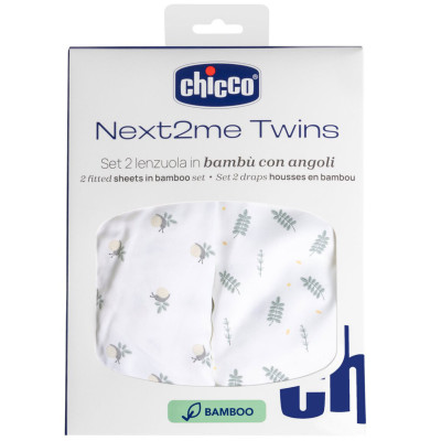 Chicco Простыни на резинке Next2Me Twins Bamboo 44 × 76 см - 2 шт. из бамбуковой вискозы • Greenery Chicco Простыни на резинке Next2Me Twins Bamboo 44 × 76 см - 2 шт. из бамбуковой вискозы • Greenery