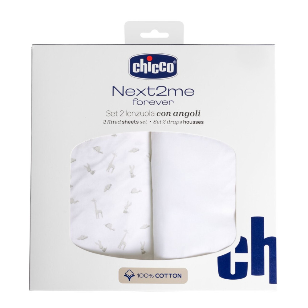 Chicco Простирадла на резинці Next2Me Forever Cotton 58 × 110 см - 2 шт. з бавовни • Cloud