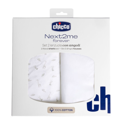 Chicco Простыни на резинке Next2Me Forever Cotton 58 × 110 см - 2 шт. из хлопка • Cloud Chicco Простыни на резинке Next2Me Forever Cotton 58 × 110 см - 2 шт. из хлопка • Cloud
