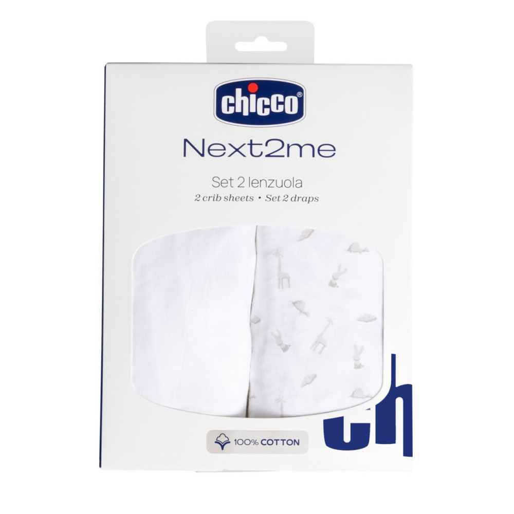 Chicco Комплект білизни Next2Me Cotton 50 × 83 см - нижнє простирадло на резинці та верхнє для вкривання • Cloud