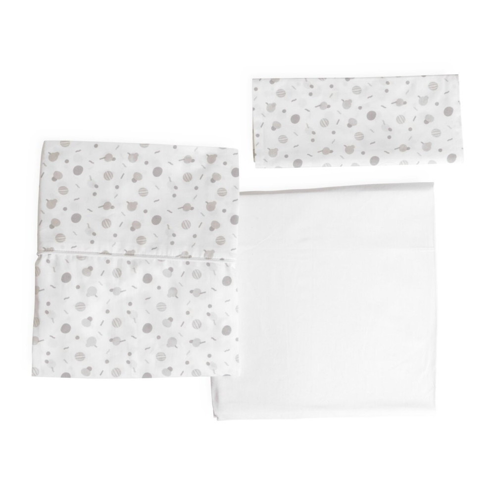 Chicco Комплект білизни Next2Me Forever Cotton 58 × 110 см - наволочка, нижнє простирадло на резинці та верхнє для вкривання • Confetti
