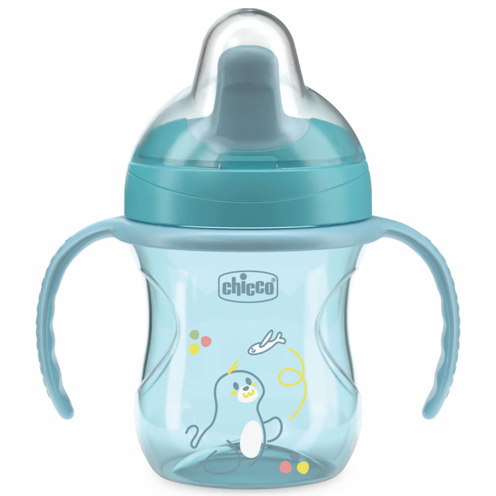 Chicco Training Cup - поїльник-непроливайка з напівжорстким носиком, 200 мл, від 6 міс. • Блакитний