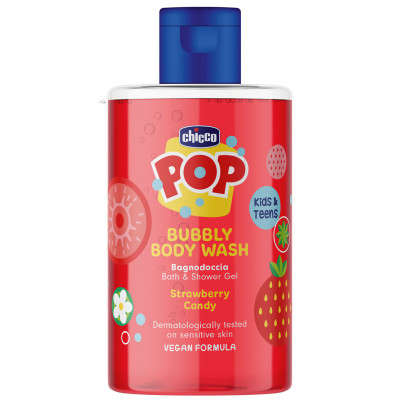 Chicco Pop Гель для купания Strawberry Candy - с экстрактом клубники, от 6 лет, 300 мл Chicco Pop Гель для купания Strawberry Candy - с экстрактом клубники, от 6 лет, 300 мл