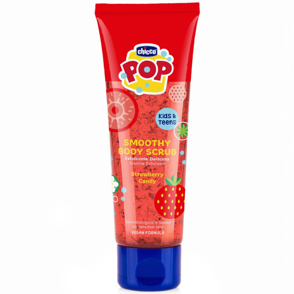 Chicco Pop Скраб для тела Strawberry Candy - с экстрактом клубники, от 6 лет, 150 мл