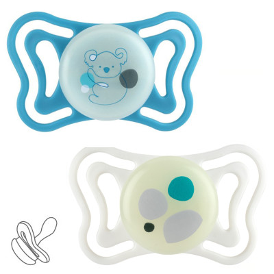 Chicco PhysioForma Light 16-36 мес., 2 шт. - набор люминесцентных силиконовых пустышек в футляре