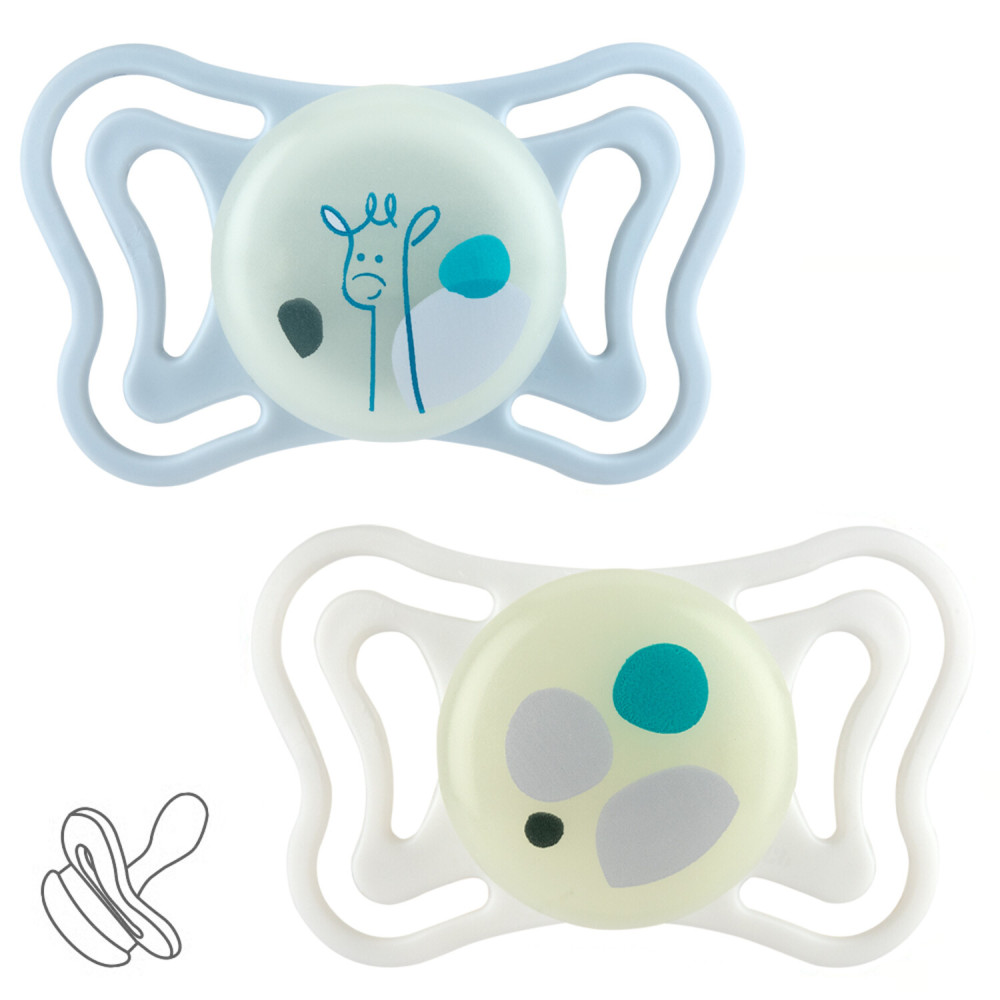 Chicco PhysioForma Light 2-6 мес., 2 шт. - набор люминесцентных силиконовых пустышек в футляре