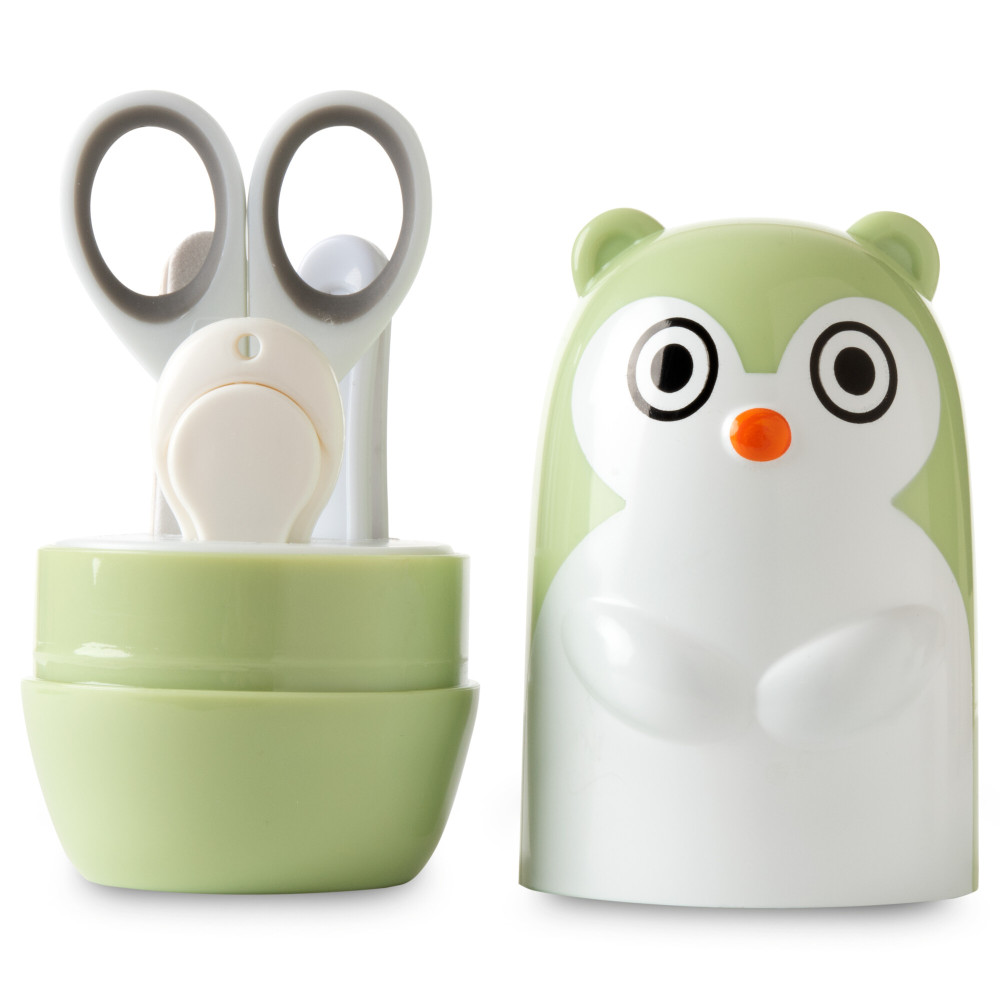 Chicco Маникюрный набор 4 в 1 - детские ножницы, щипчики, пинцет и 2 пилочки в футляре • Owl