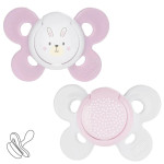 Chicco Physio Comfort 2-6 мес., 2 шт. - набор из двух ортодонтических силиконовых пустышек с контейнером • Розовый
