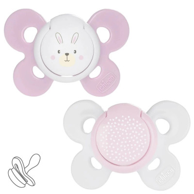 Chicco Physio Comfort 2-6 мес., 2 шт. - набор из двух ортодонтических силиконовых пустышек с контейнером • Розовый