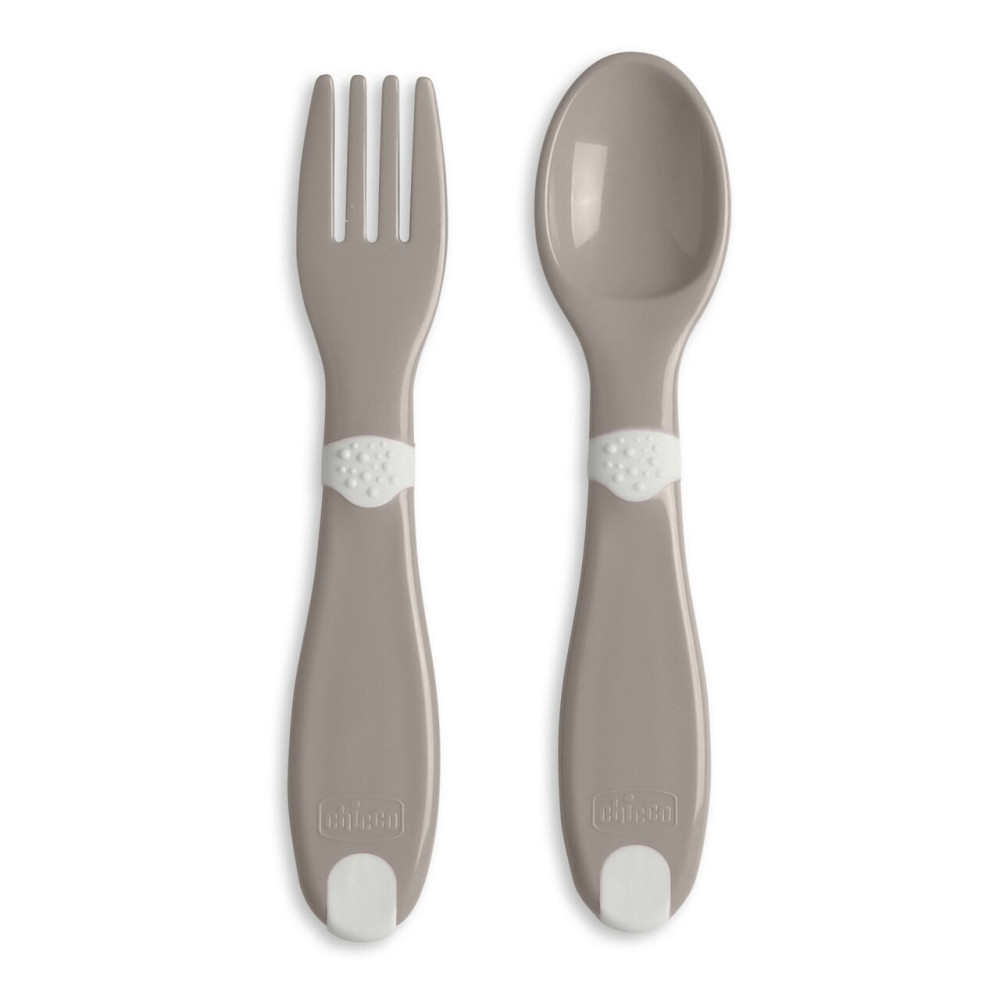 Chicco First Cutlery - набір: ложка та виделка для годування 12 міс.+ • Сірий