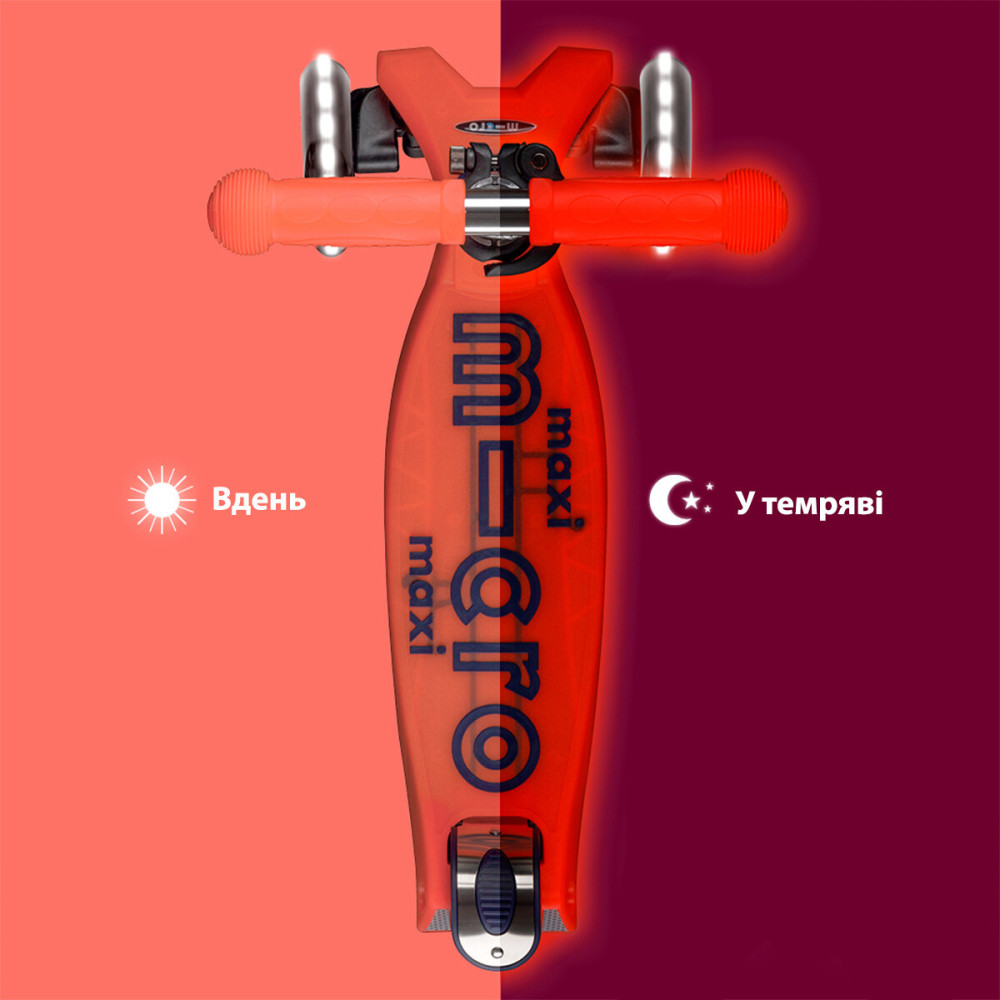 MICRO Maxi Deluxe Glow LED - трехколесный самокат со светящимися колесами • Красная аура (MMD368)
