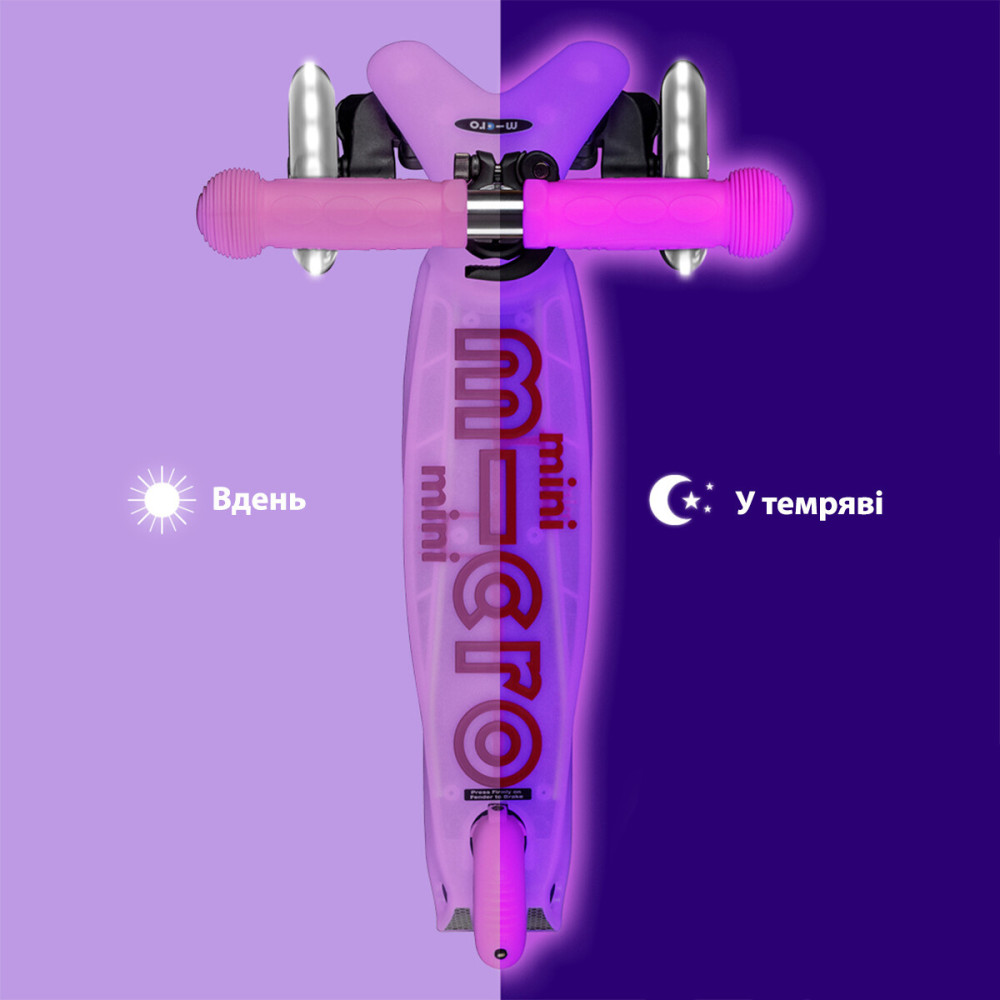 Micro Mini Deluxe Glow LED - триколісний самокат, що світиться в темряві • Морозний рожевий (MMD217)