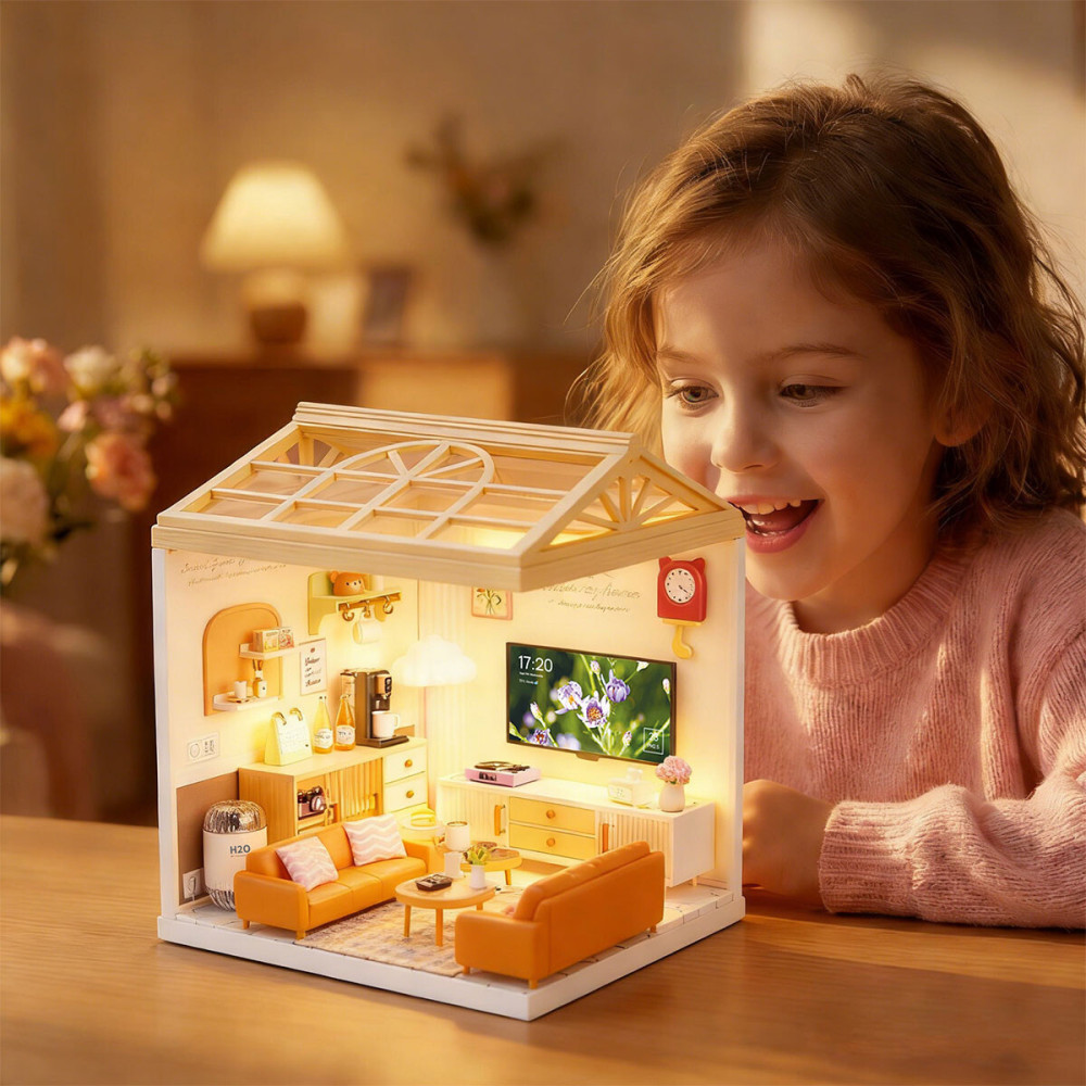 Mini House Интерьер Гостиная - конструктор-румбокс с подсветкой (8006)