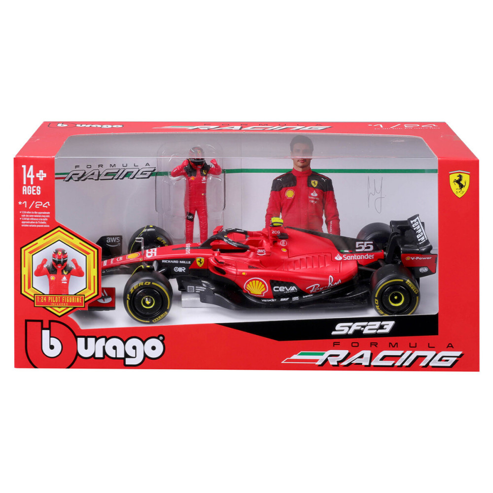 Bburago Ferrari SF-23 1:24 - автомодель з фігуркою • Червоний (18-26809)