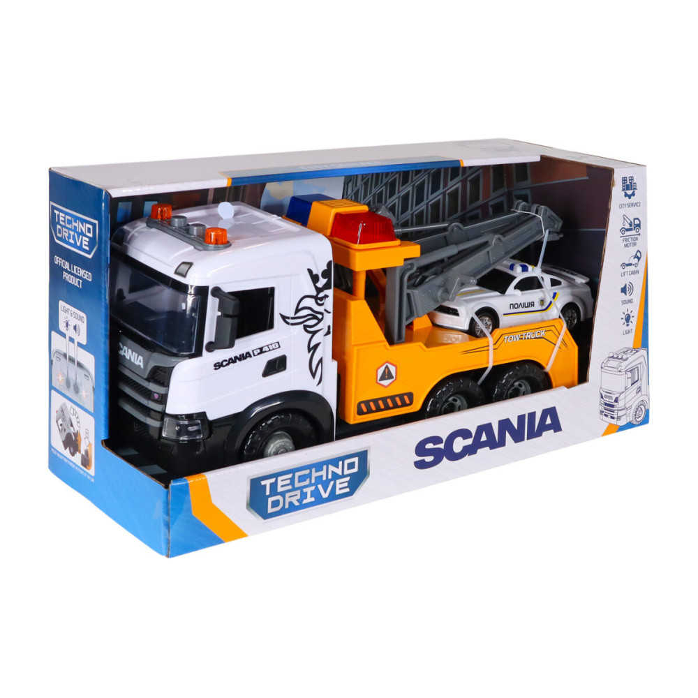 TechnoDrive Mid Truck Эвакуатор Scania с полицейской машиной - игровой набор (3004KS)