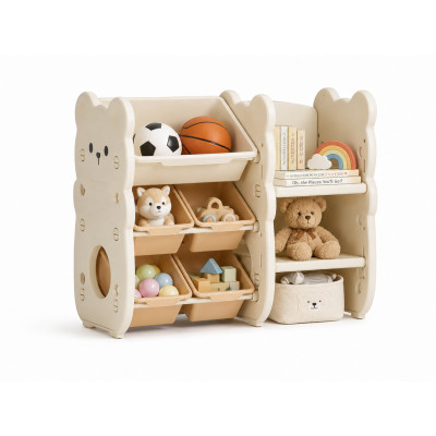 Kivibaby Bear XXSNJ-04 - стелаж Монтессорі з контейнерами та полицею для книжок • Milk White Kivibaby Bear XXSNJ-04 - стелаж Монтессорі з контейнерами та полицею для книжок • Milk White
