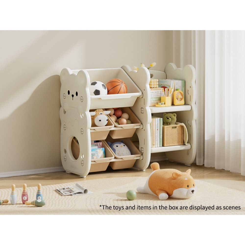 Kivibaby Bear XXSNJ-04 - стелаж Монтессорі з контейнерами та полицею для книжок • Milk White