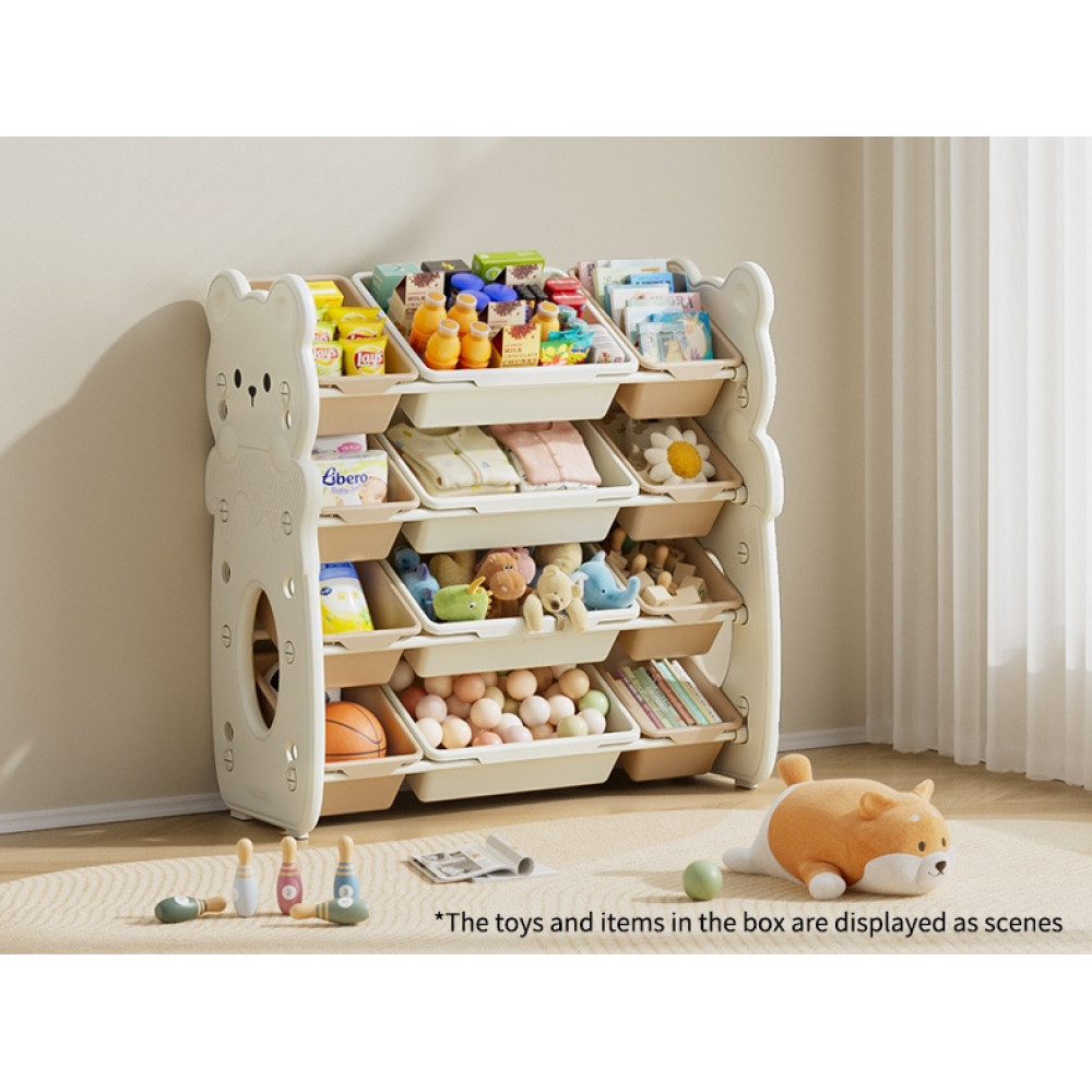 Kivibaby Bear XXSNJ-08 - місткий стелаж Монтессорі з 12 контейнерами • Milk White