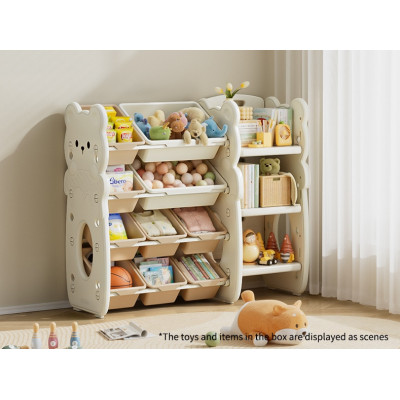 Kivibaby Bear XXSNJ-010 - високий стелаж Монтессорі з 10 контейнерами та полицею • Milk White Kivibaby Bear XXSNJ-010 - високий стелаж Монтессорі з 10 контейнерами та полицею • Milk White