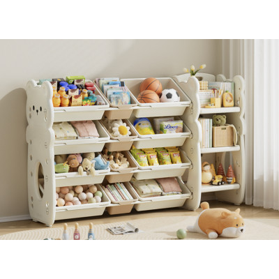 Kivibaby Bear XXSNJ-012 - стелаж 3 в 1 з 12 контейнерами та бічною полицею • Milk White Kivibaby Bear XXSNJ-012 - стелаж 3 в 1 з 12 контейнерами та бічною полицею • Milk White