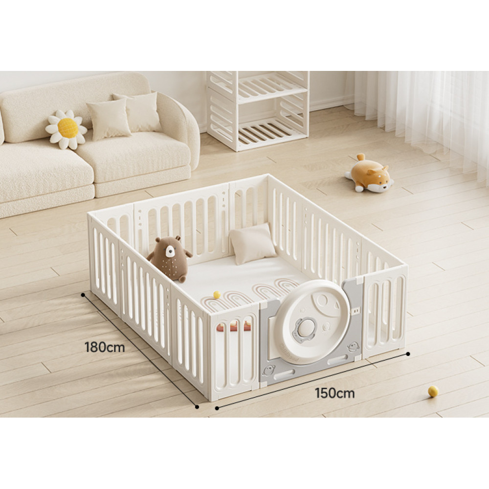 Kivibaby Манеж-трансформер 2 в 1 180 × 150 см - модульний дитячий манеж з килимком • White Kivibaby Манеж-трансформер 2 в 1 180 × 150 см - модульний дитячий манеж з килимком • White