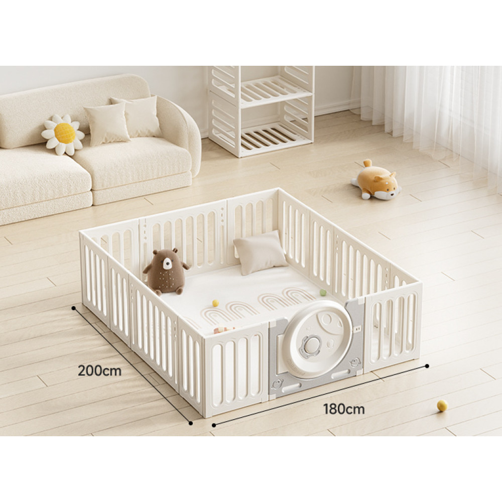 Kivibaby Манеж-трансформер 2 в 1 200 × 180 см - модульний дитячий манеж з килимком • White Kivibaby Манеж-трансформер 2 в 1 200 × 180 см - модульний дитячий манеж з килимком • White