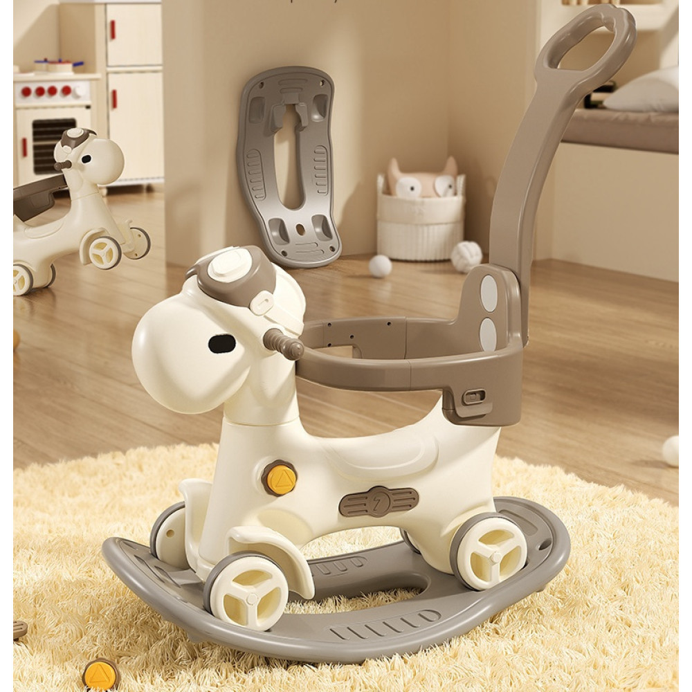Kivibaby Коник-гойдалка 3 в 1 - гойдалка, каталка та батьківська ручка • White/Brown