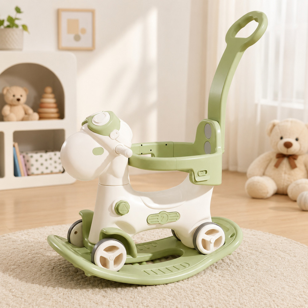 Kivibaby Коник-гойдалка 3 в 1 - гойдалка, каталка та батьківська ручка • White/Green