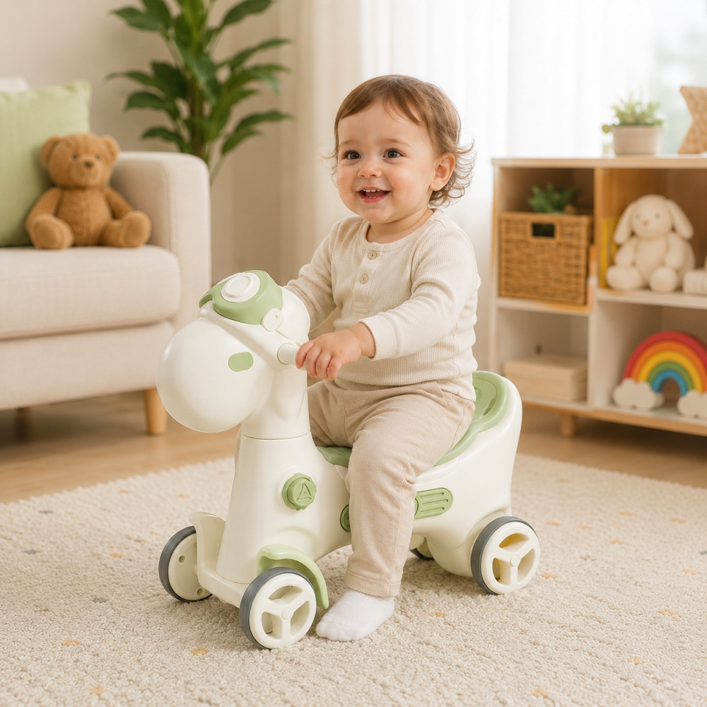 Kivibaby Коник-гойдалка 3 в 1 - гойдалка, каталка та батьківська ручка • White/Green Kivibaby Коник-гойдалка 3 в 1 - гойдалка, каталка та батьківська ручка • White/Green