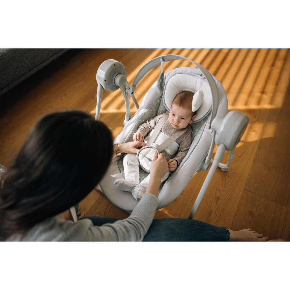 FreeON Snuggy - дитяча гойдалка з мелодіями та таймером • Stars Light Grey
