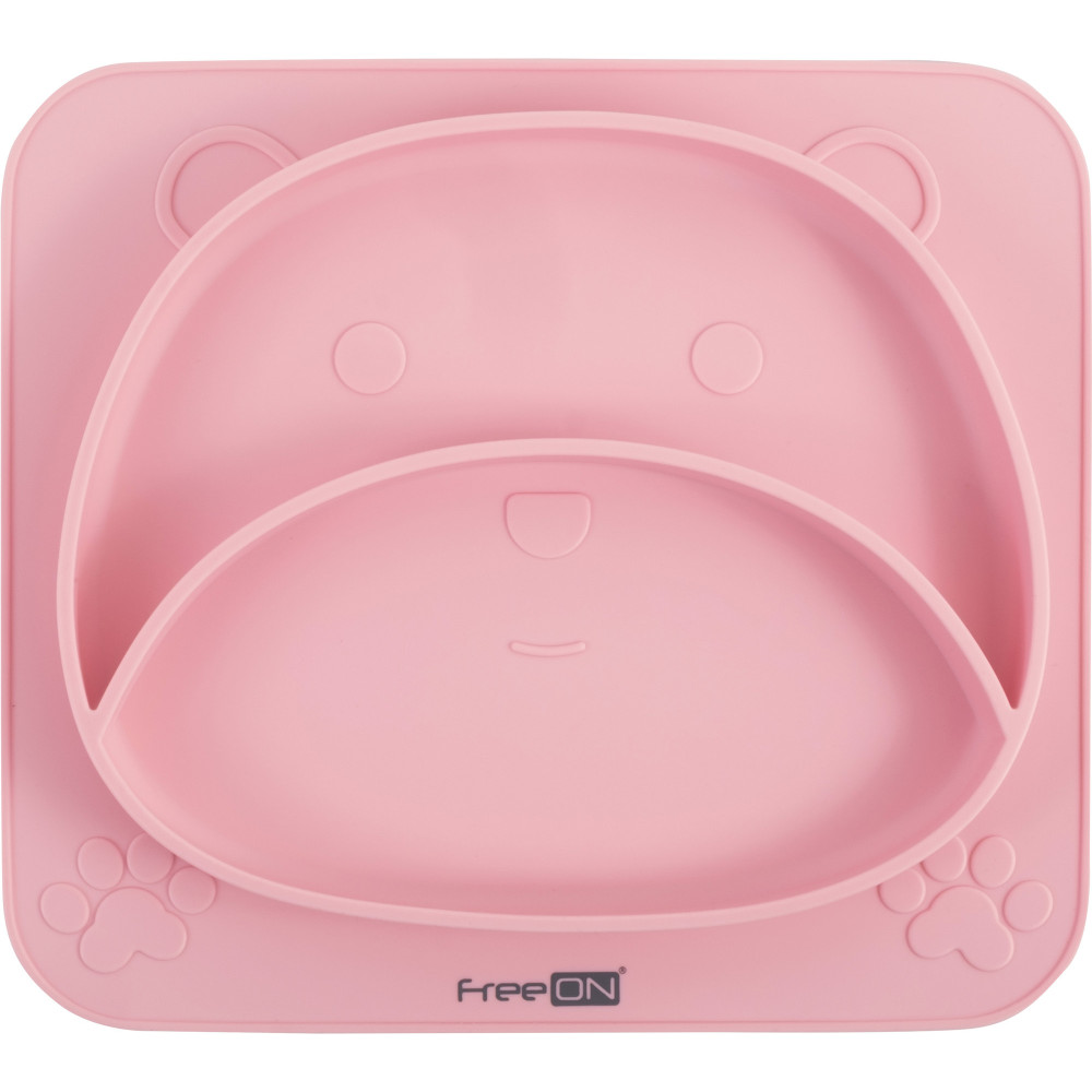 FreeON Bear - силіконова тарілка з присоскою для дитини • Pink