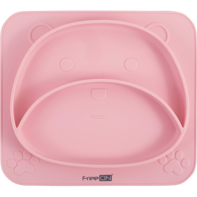 FreeON Bear - силиконовая тарелка с присоской для ребенка • Pink