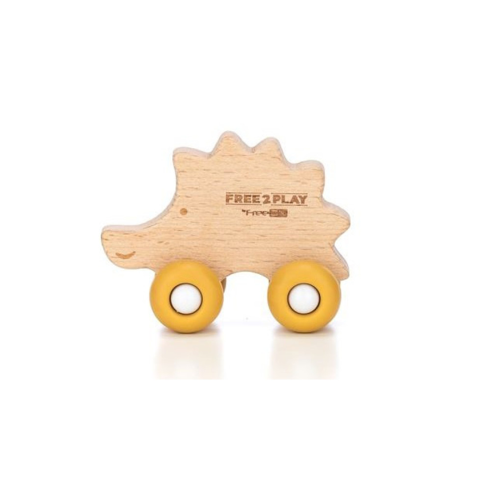 FreeON Free2Play Іграшка на колесах - дерев'яна, з силіконовими колесами • Їжачок