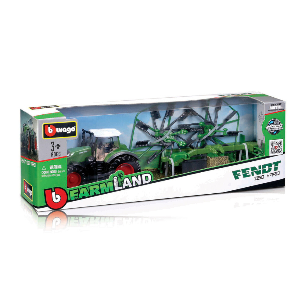 Bburago Farm Трактор Fendt 1050 Vario з роторними валковими граблями - автомодель (18-31665)