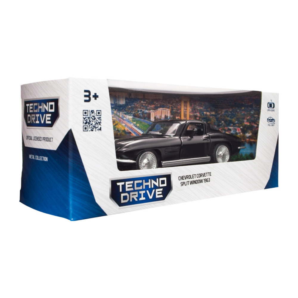 TechnoDrive CHEVROLET CORVETTE SPLIT WINDOW 1963 - автомодель 1:35 • Матовий чорний (250411U)