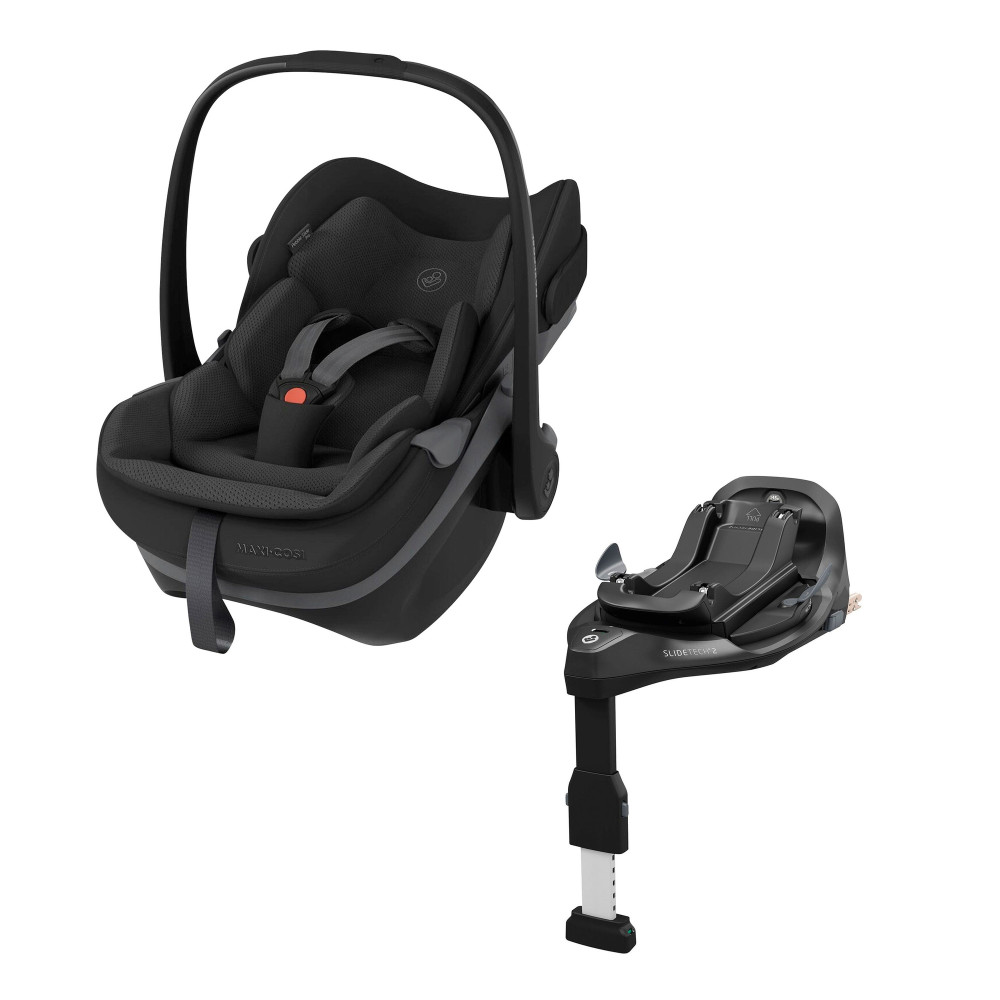 Maxi-Cosi Pebble Slide Pro + FamilyFix Slide Pro - автокресло для новорожденного (автолюлька) с поворотной выдвижной базой ISOFIX (от 0 до 24 месяцев / 40 - 87 см) • Black Onyx