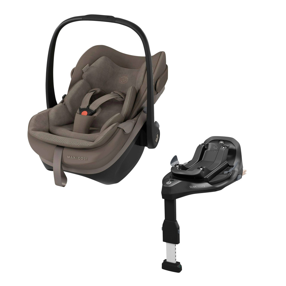Maxi-Cosi Pebble Slide Pro + FamilyFix Slide Pro - автокресло для новорожденного (автолюлька) с поворотной выдвижной базой ISOFIX (от 0 до 24 месяцев / 40 - 87 см) • Oak Truffle