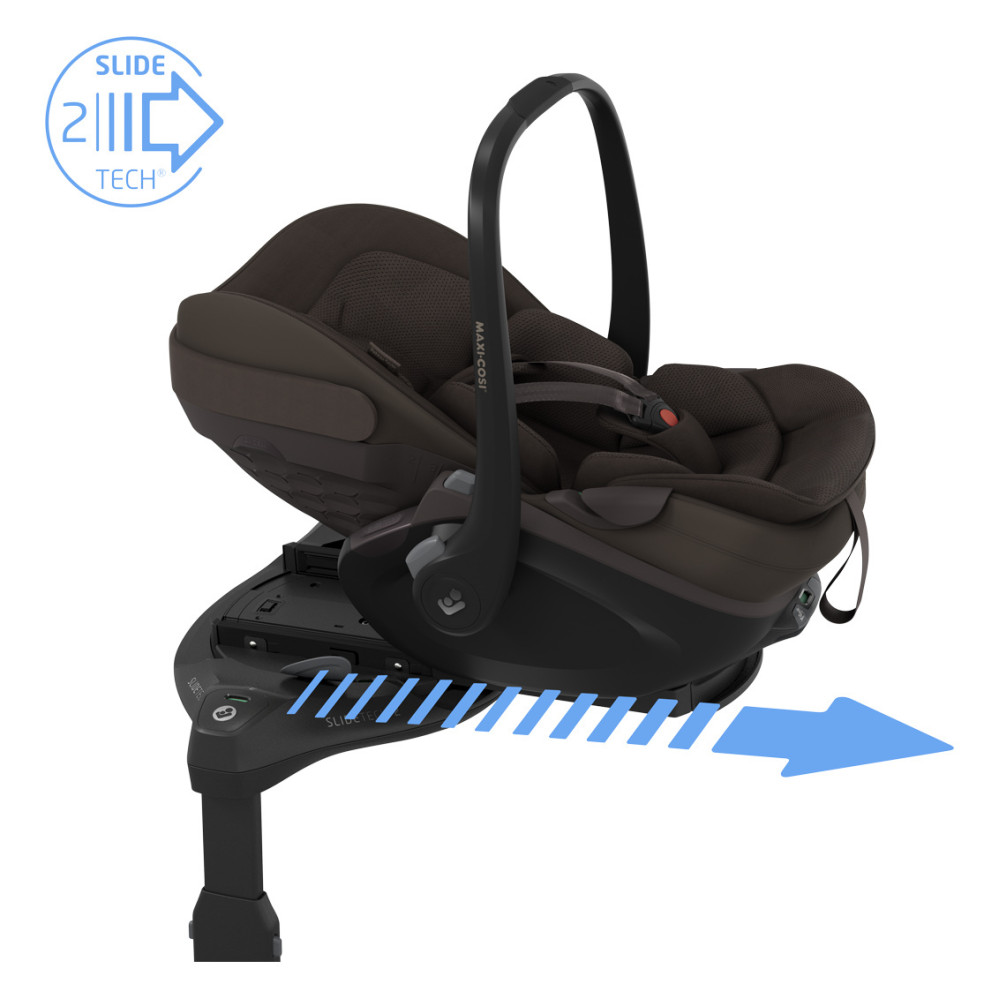 Maxi-Cosi Pebble Slide Pro + FamilyFix Slide Pro - автокресло для новорожденного (автолюлька) с поворотной выдвижной базой ISOFIX (от 0 до 24 месяцев / 40 - 87 см) • Espresso Brown