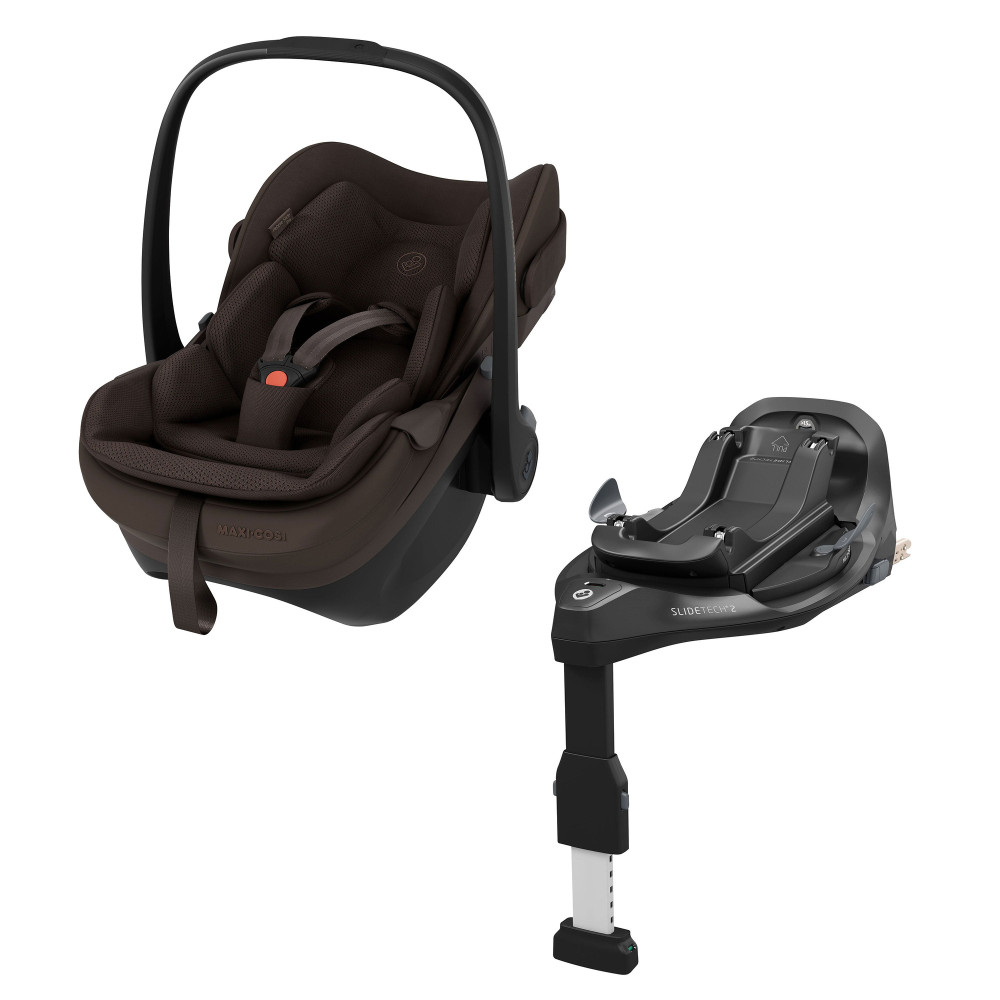 Maxi-Cosi Pebble Slide Pro + FamilyFix Slide Pro - автокресло для новорожденного (автолюлька) с поворотной выдвижной базой ISOFIX (от 0 до 24 месяцев / 40 - 87 см) • Espresso Brown
