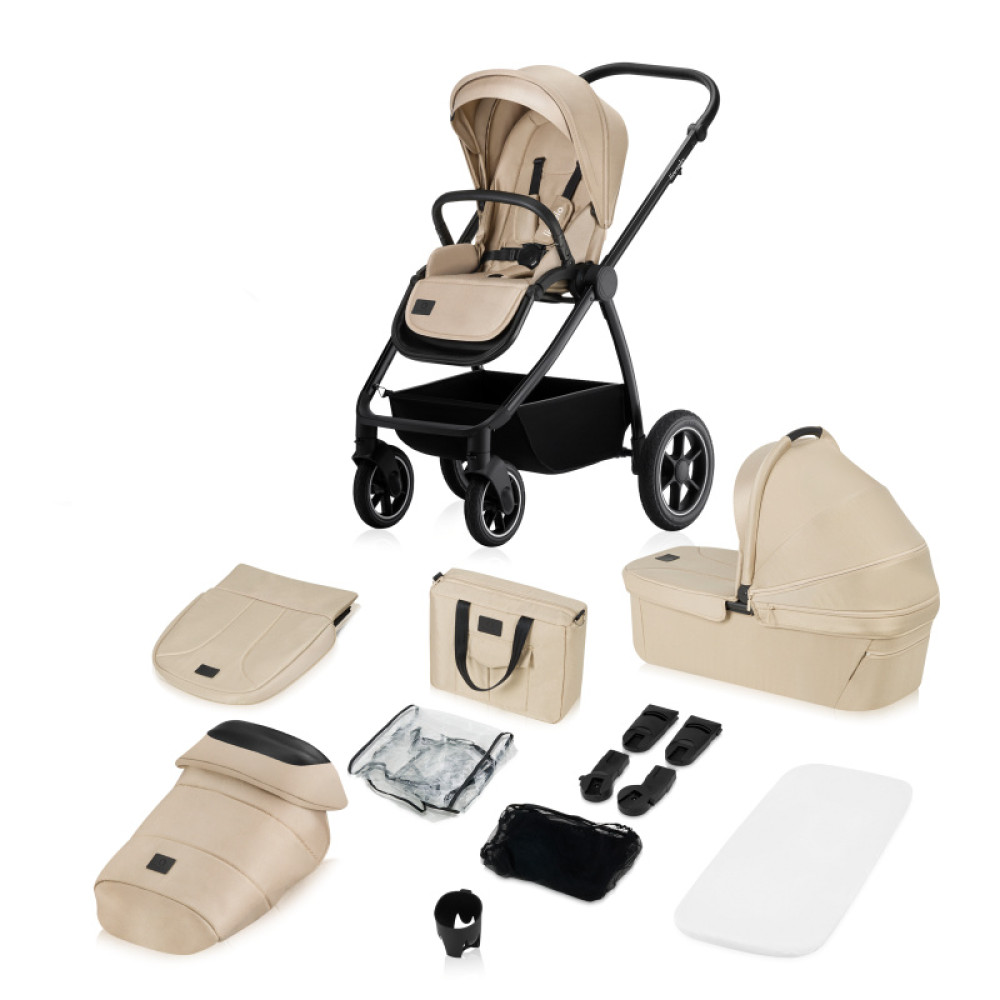 Lionelo Meril 2в1 - детская коляска 2 в 1, коляска с большими колесами, просторная люлька • Beige Sand