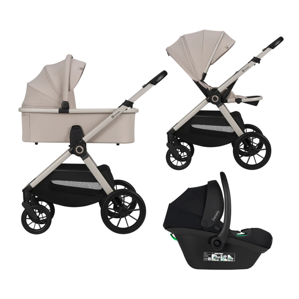 Lionelo Layla 3в1 - детская коляска 3 в 1 с автокреслом, универсальная коляска с большими колесами • Beige Sand