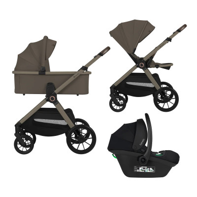 Lionelo Layla 3в1 - детская коляска 3 в 1 с автокреслом, универсальная коляска с большими колесами • Beige Taupe