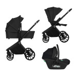 Lionelo Mika Plus 3в1 - детская коляска 3 в 1 с автокреслом, универсальная коляска с большими колесами • Black Onyx