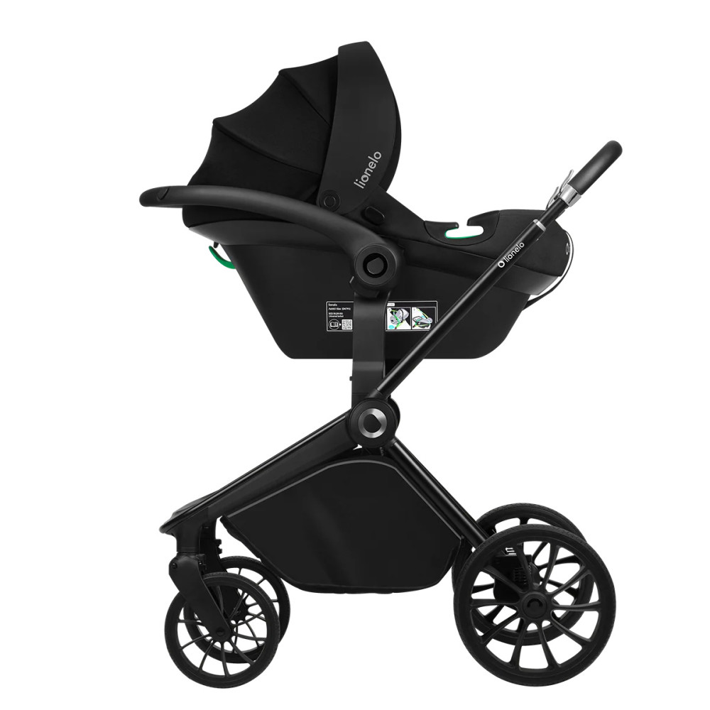 Lionelo Mika Plus 3в1 - детская коляска 3 в 1 с автокреслом, универсальная коляска с большими колесами • Black Onyx
