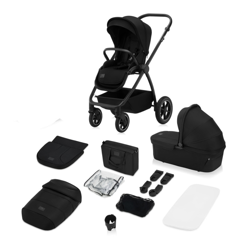 Lionelo Meril 2в1 - детская коляска 2 в 1, коляска с большими колесами, просторная люлька • Black Onyx