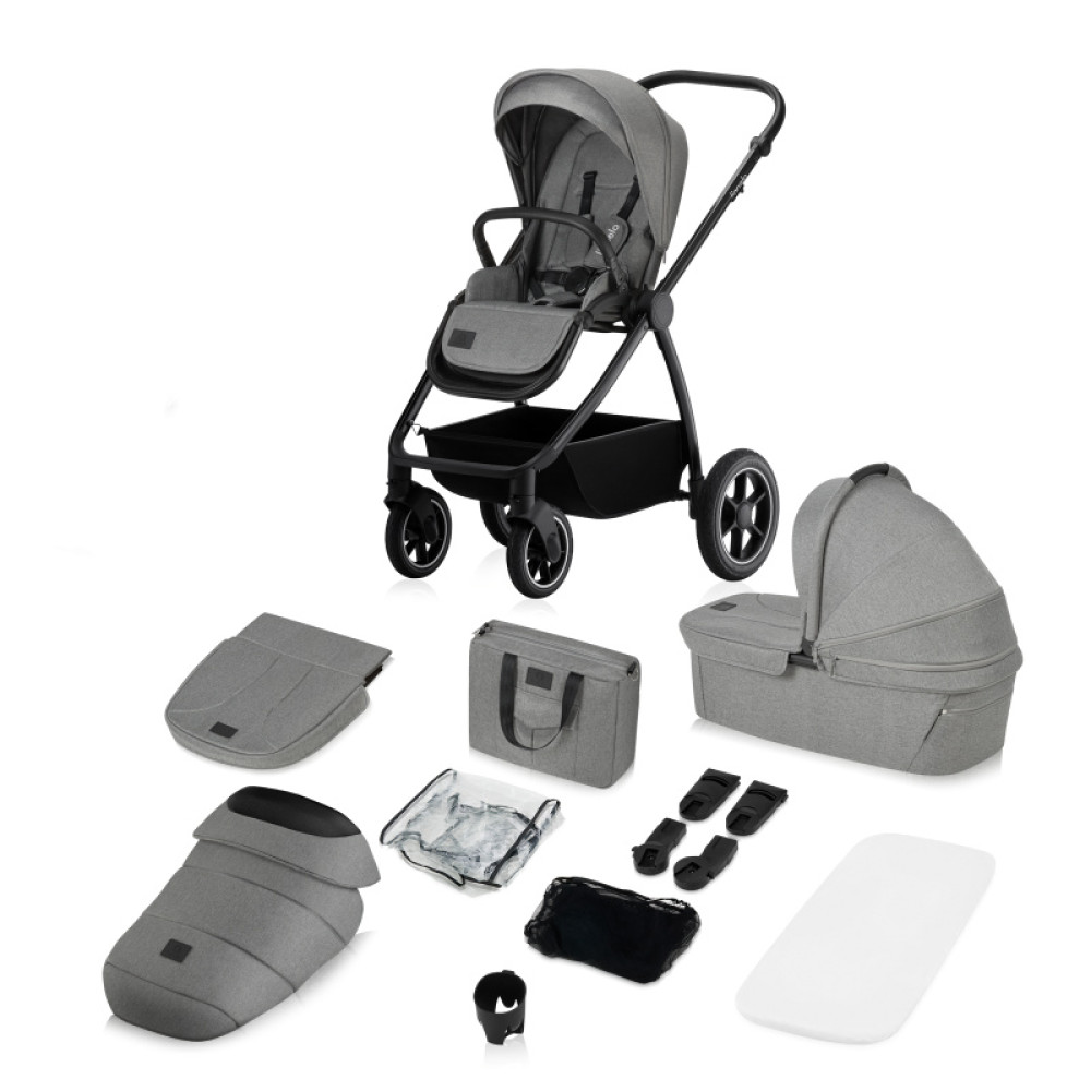 Lionelo Meril 2в1 - детская коляска 2 в 1, коляска с большими колесами, просторная люлька • Grey Stone