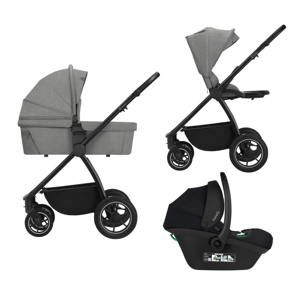 Lionelo Meril 3в1 - детская коляска 3 в 1 с автокреслом, коляска с большими колесами, просторная люлька • Grey Stone