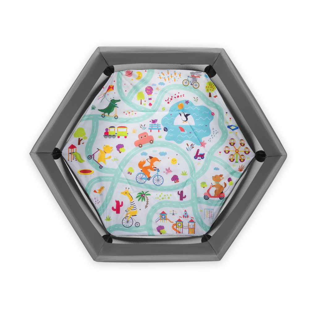 Lionelo Roel Plus - шестиугольный манеж с боковым входом и сумкой • Grey Multicolor Lionelo Roel Plus - шестиугольный манеж с боковым входом и сумкой • Grey Multicolor