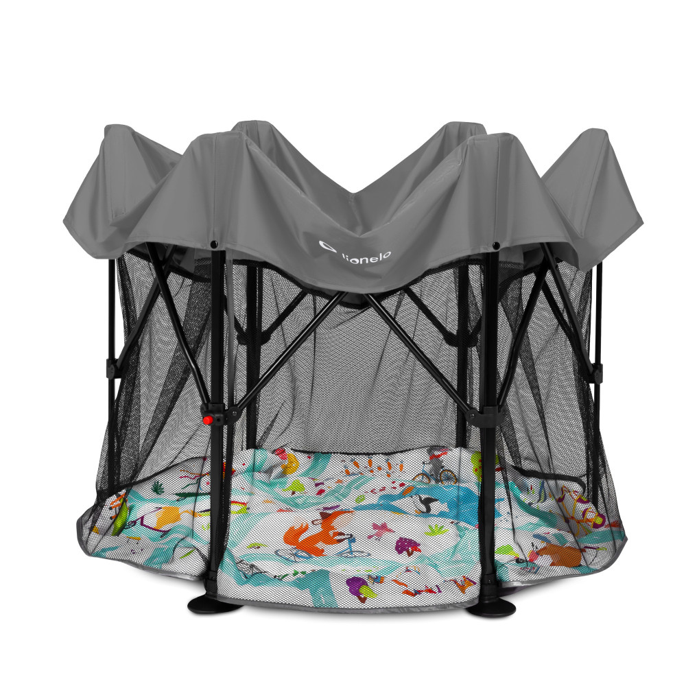 Lionelo Roel Plus - шестиугольный манеж с боковым входом и сумкой • Grey Multicolor Lionelo Roel Plus - шестиугольный манеж с боковым входом и сумкой • Grey Multicolor